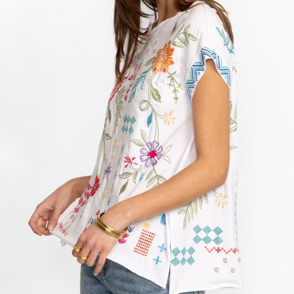 🌺 Johnny Was Katie Relaxed Drape Tee • Small • Embroidered • Worn 1X 🌺 - Picture 2 of 16